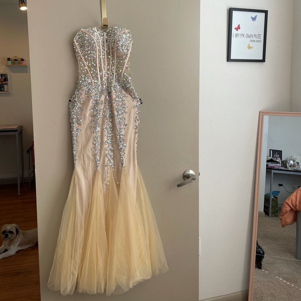 Camille La Vie Champagne Mermaid Corset Dress